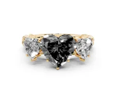 Fancy Black Heart Cut Diamond Three-Stone Ring Set in Yellow gold with Braided Band