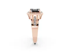Fancy Black Asscher Cut Diamond Halo Ring Set in Rose gold with Pavé and Bezel Accent Split Shank