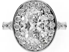 Oval Cut Diamond Halo Engagement Ring Set in White gold with Twisted Band and Prong Setting