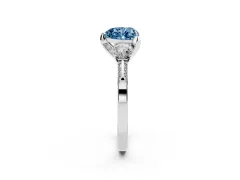 Fancy Blue Heart Cut Diamond Three-Stone Ring Set in Silver with Pavé Band and Smaller Side Stones