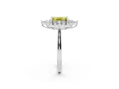 Fancy Yellow Emerald Cut Diamond Cluster Halo Ring Set in Platinum with Marquise and Round Accents