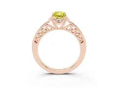 Fancy Yellow Radiant Cut Diamond Halo Ring Set in Rose gold with Channel Set Band and Prong Setting