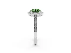 Fancy Green Round Cut Diamond Halo Ring Set in Silver with Pavé-Lined Shoulders and Prong Setting