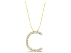 Round Diamond Pavé Letter C Pendant Necklace Set in Yellow gold with Prong-Set Stones