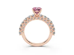 Fancy Pink Cushion Cut Diamond Solitaire Ring Set in Rose gold with Shared Prong Pavé Band