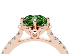 Fancy Green Cushion Cut Diamond Solitaire Ring Set in Rose gold with Pavé Band and Floral Prong Setting