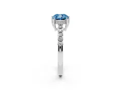 Fancy Blue Cushion Cut Diamond Solitaire Engagement Ring Set in White gold with Pavé Band and Prong Setting