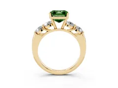 Fancy Green Asscher Cut Diamond Five-Stone Prong Set Ring Set in Yellow gold with Classic Band