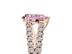 Fancy Pink Pear Cut Diamond Split Shank Pavé Engagement Ring Set in Rose gold with Prong-Held Center Stone