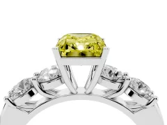 Fancy Yellow Radiant Cut Diamond Five-Stone Prong Set Ring Set in White gold with Classic Band