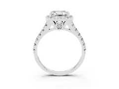 Asscher Cut Diamond Halo Engagement Ring Set in Platinum with Pavé Band and Prong-Set Center