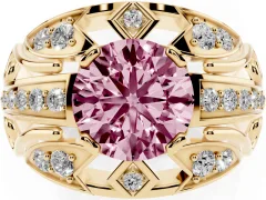 Fancy Pink Round Cut Diamond Art Deco Ring Set in Yellow gold with Pavé Split Shank