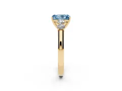 Fancy Blue Radiant Cut Diamond Five-Stone Prong Set Band Ring Set in Yellow gold with Polished Band