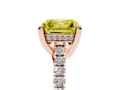 Fancy Yellow Asscher Cut Diamond Solitaire Ring Set in Rose gold with Brilliant Pavé Band and Prong Setting