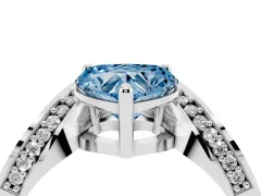 Fancy Blue Heart Cut Diamond Solitaire Engagement Ring Set in Silver with Pavé Shoulders