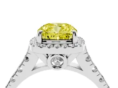 Fancy Yellow Cushion Cut Diamond Halo Engagement Ring Set in Silver with Pavé Band and Prong-Set Center