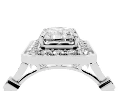 Radiant Cut Diamond Halo Engagement Ring Set in Platinum with Twisted Band and Prong Setting