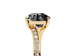 Fancy Black Round Cut Diamond Solitaire Ring Set in Yellow gold with Pavé Accent Band and Classic Prong Setting