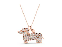 Pavé Round Diamond Dachshund Pendant Set in Rose gold with Prong Setting