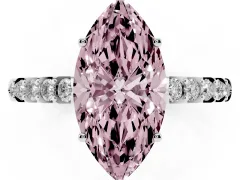 Fancy Pink Marquise Cut Diamond Solitaire Engagement Ring Set in White gold with Pavé Band and Prong Setting