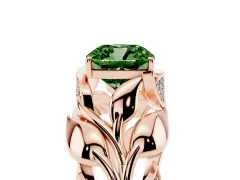 Fancy Green Cushion Cut Diamond Leaf-Inspired Engagement Ring Set in Rose gold with Round Accents