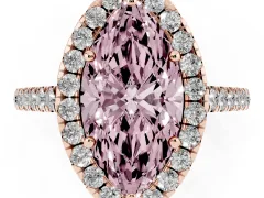Fancy Pink Marquise Cut Diamond Halo Pavé Engagement Ring Set in Rose gold with Prong Setting