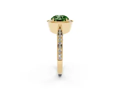 Fancy Green Round Cut Diamond Halo Engagement Ring Set in Yellow gold with Accent Split Shank Band