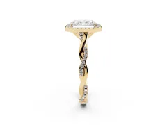 Radiant Cut Diamond Halo Twist Band Solitaire Ring Set in Yellow gold with Prong Setting