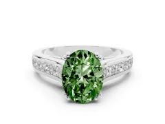Fancy Green Oval Cut Diamond Channel Set Solitaire Engagement Ring Set in White gold with Prong Setting