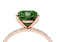 Fancy Green Princess Cut Diamond Solitaire Engagement Ring Set in Rose gold with Round Pavé Band and Prong Setting
