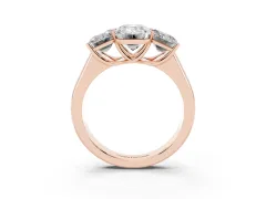 Emerald Cut Diamond Three-Stone Ring Set in Rose gold with Plain Polished Band