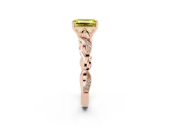 Fancy Yellow Emerald Cut Diamond Vine Band Solitaire Ring Set in Rose gold with Milgrain Prong Setting