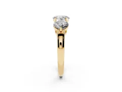 Round Cut Diamond Three-Stone Ring Set in Yellow gold with Prong Setting and Plain Band