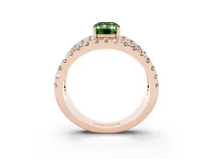 Fancy Green Emerald Cut Diamond Split Shank Pavé Solitaire Ring Set in Rose gold with Open Shank Design