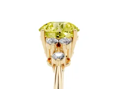 Fancy Yellow Round Cut Diamond Cluster Ring Set in Yellow gold with Plain Band and Prong Setting