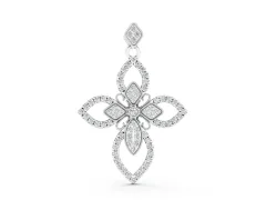 Marquise Diamond Cross Pendant Set in Silver with Pavé Floral Arms