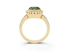 Fancy Green Heart Cut Diamond Halo Ring Set in Yellow gold with Pavé Shank and Prong Setting