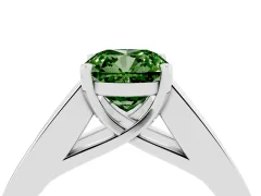 Fancy Green Cushion Cut Diamond Solitaire Ring Set in Platinum with Channel-Set Accent Stones and Prong Setting