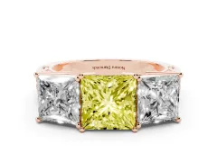 Fancy Yellow Princess Cut Diamond Three-Stone Ring Set in Rose gold with Textured Band