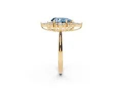 Fancy Blue Pear Cut Diamond Cluster Halo Ring Set in Yellow gold with Marquise and Round Accents