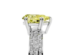 Fancy Yellow Pear Cut Diamond Solitaire Ring Set in Platinum with Multi-Row Round Pavé Band and Prong Setting
