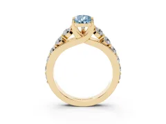 Fancy Blue Pear Cut Diamond Pavé Engagement Ring Set in Yellow gold with Prong Setting