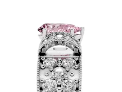 Fancy Pink Pear Cut Diamond Milgrain Halo Pavé Engagement Ring Set in Platinum with Prong Setting