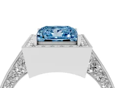 Fancy Blue Princess Cut Diamond Halo Engagement Ring Set in Platinum with Accent Split Shank Band