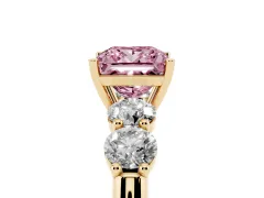 Fancy Pink Princess Cut Diamond Five-Stone Prong Set Ring Set in Yellow gold with Classic Band