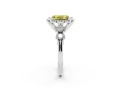 Fancy Yellow Emerald Cut Diamond Floral Halo Ring Set in Silver with Shared Prong Band