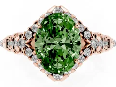 Fancy Green Oval Cut Diamond Solitaire Ring Set in Rose gold with Hidden Halo and Pavé Band