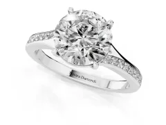 Round Cut Diamond Solitaire Ring Set in Silver with Pavé Accent Band and Classic Prong Setting