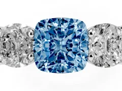 Fancy Blue Cushion Cut Diamond Three-Stone Ring Set in Silver with Plain Polished Band
