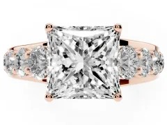 Princess Cut Diamond Pavé Engagement Ring Set in Rose gold with Prong Setting